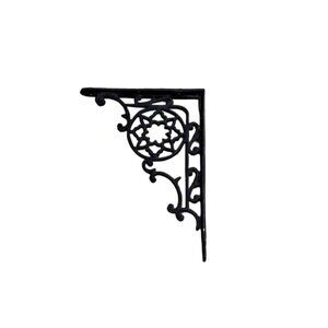 One 6 3/4'’ Star Flower Scrollwork Cast Iron Shelf Bracket Black Powder Coat